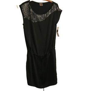 New SW3 Bespoke Sequin Asymmetric Black Silky Hannah Cocktail Dress M Made in US